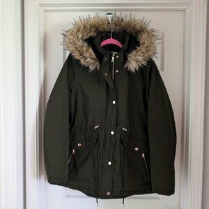 Green Primark Winter Coat with Faux Fur Hood